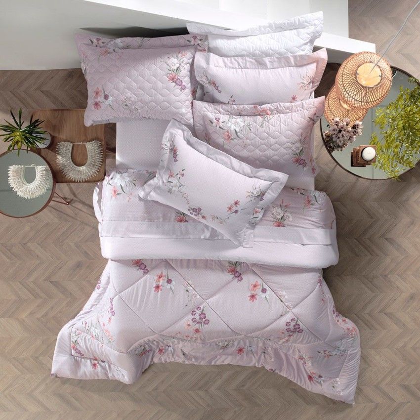 cama com edredon travesseiros floridos altenburg presente para dia das mães